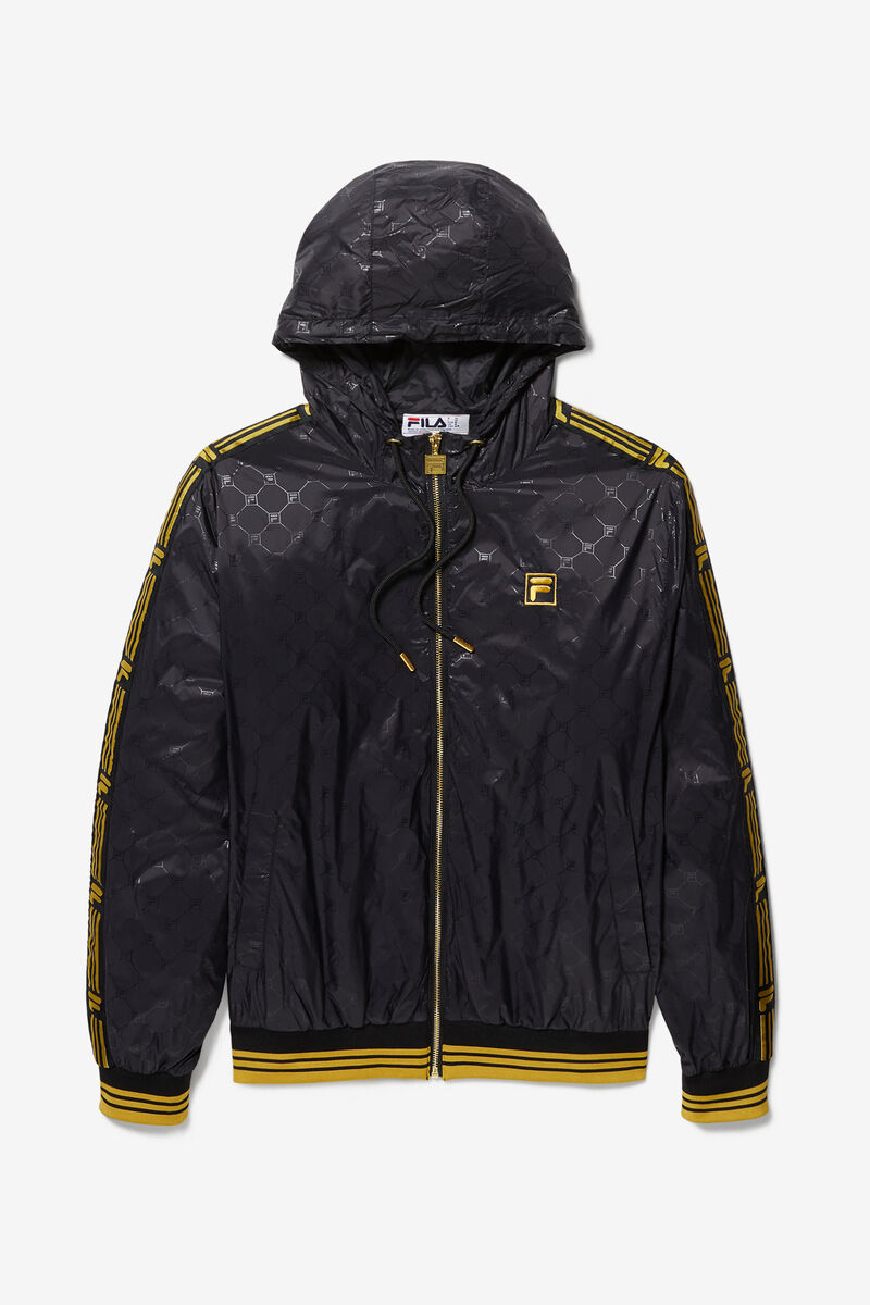 Black / Gold Men's Fila Dublin Hooded Wind Jacket Jackets | 9Okd5P3jLMH