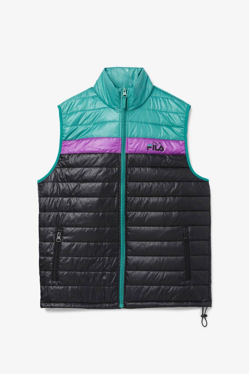 Black / Green / Purple Men's Fila Tri Vest Jackets | 7A5jgDkyYGo