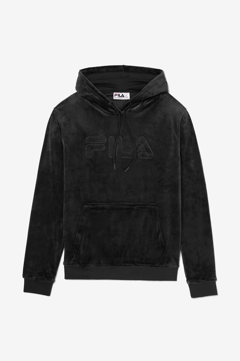 Black Men's Fila Asher Velour Hoodie Hoodies | JIN7OlufOX5