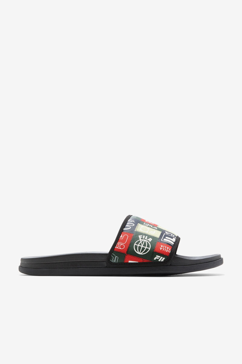 Black / Red / Multicolor Men's Fila Drifter Lux Patchwork Sandals | ASvqMtCStd2