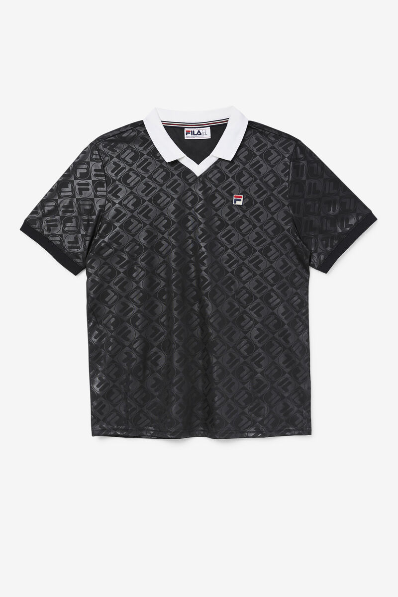 Black / White Men's Fila Paxton Johnny Collar Polo Polos | ZhrfvFFgcKm