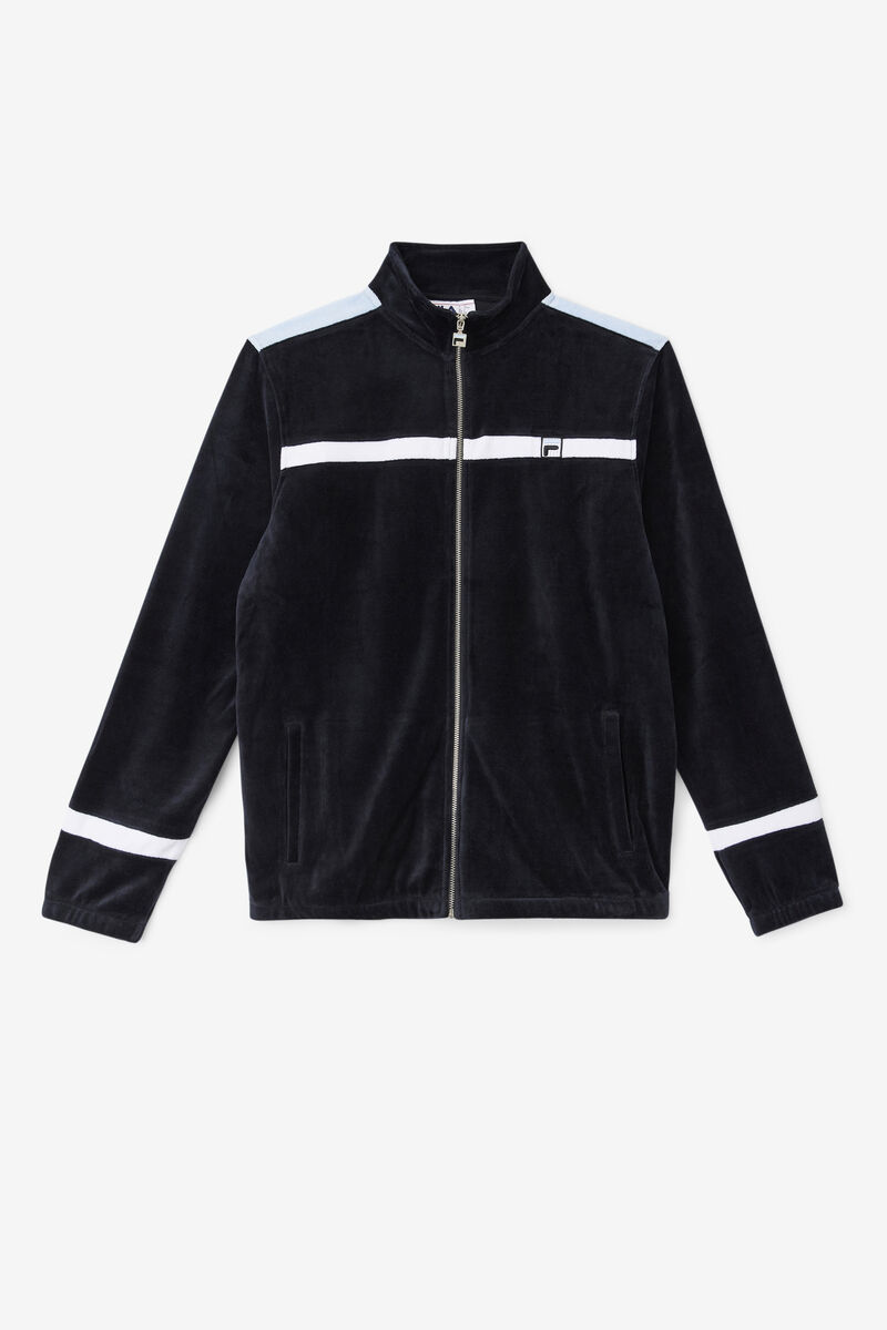 Black / White Men's Fila Ravid Velour Jacket Jackets | JB3D29DXnQ3