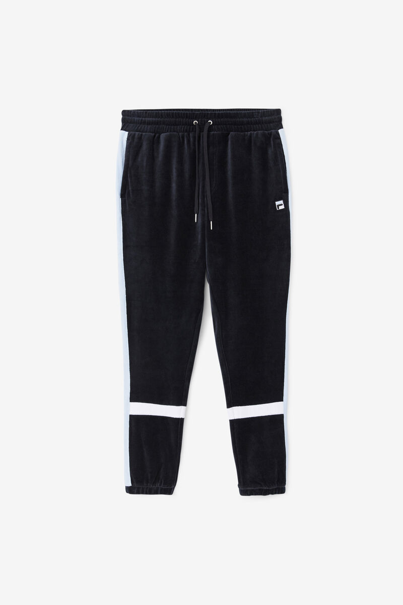 Black / White Men's Fila Ravid Velour Pant Tracksuits | BXFI4Qrom4n