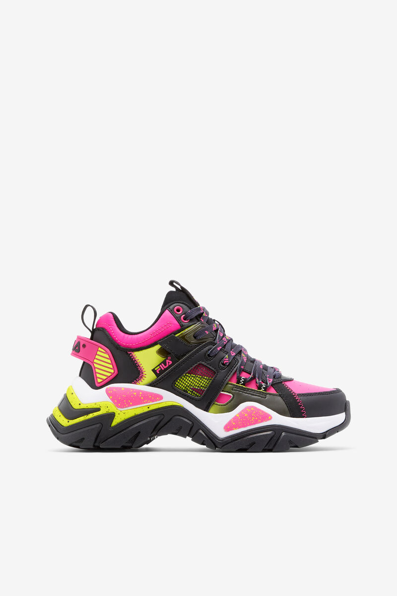 Black / White / Pink Women's Fila Cage Mid Mixed Media Trainers | C5fakhk2JXu