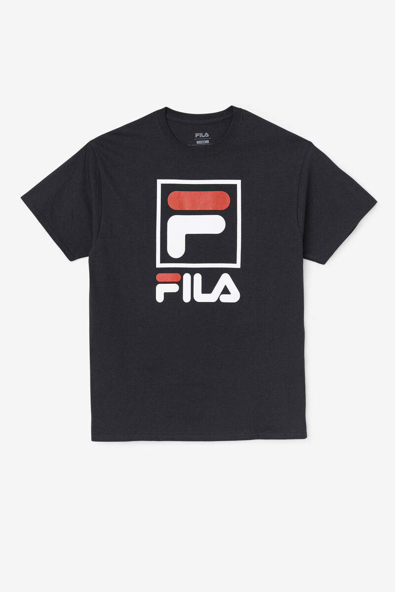 Black / White / Red Men's Fila Stacked Shirt T Shirts | VkKIZfn8owu