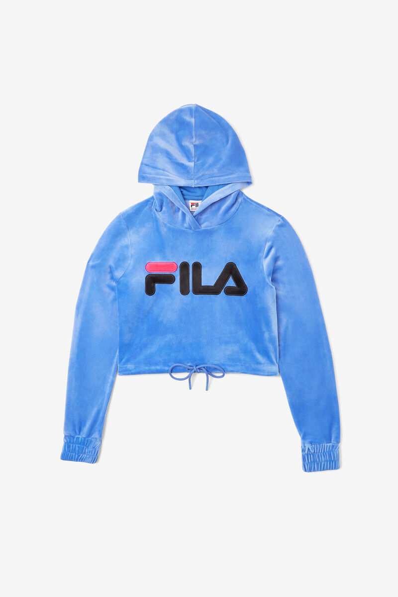 Black Women's Fila Aitana Crop Velour Hoodie Hoodies | mOJDEHBmuAA