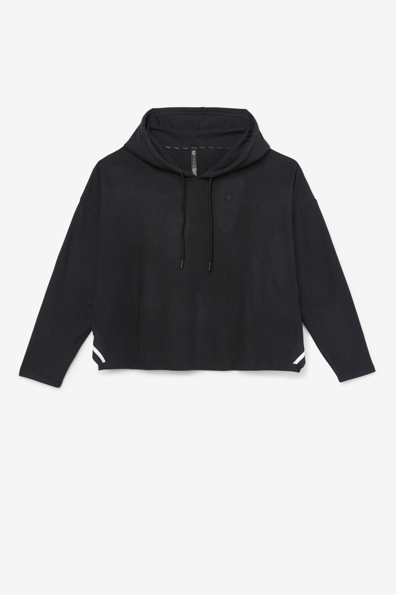 Black Women's Fila Fi-lux Cropped Hoodie Hoodies | U8RmhFo5rUK