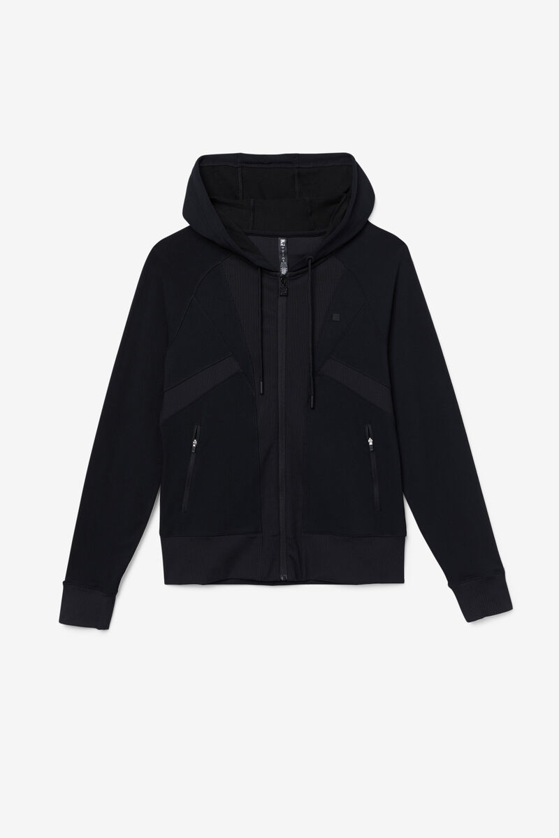 Black Women's Fila Fi-lux Texture Full Zip Hoodie Jackets | FWR8QLqiljz