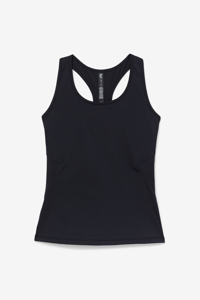 Black Women's Fila Uplift Open Racerback Tank Top Sports Bra | c1r5YPRAmQv