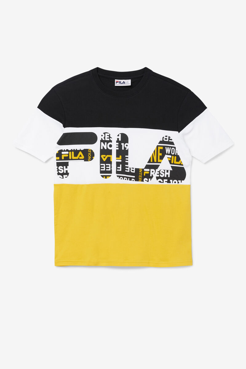 Black / Yellow / White Men's Fila Johnson T Shirts | 3Od4NnKk3cd