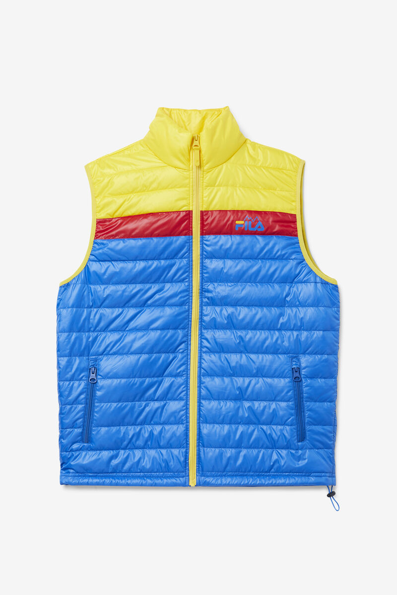 Blue / Lemon / Red Men's Fila Tri Vest Jackets | PuNtJ6vANGs