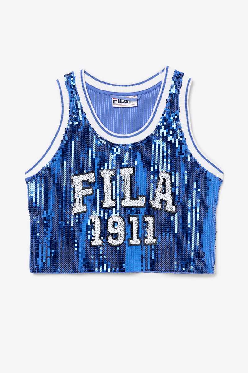 Blue Women's Fila Kiki Glam Crop Jersey T Shirts | Yr6HSmlwEUM