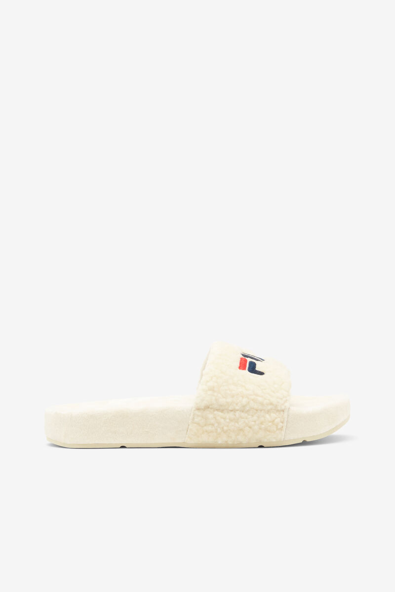 Cream / Navy / Red Women's Fila Fuzzy Drifter Sandals | OVumth6mU8c