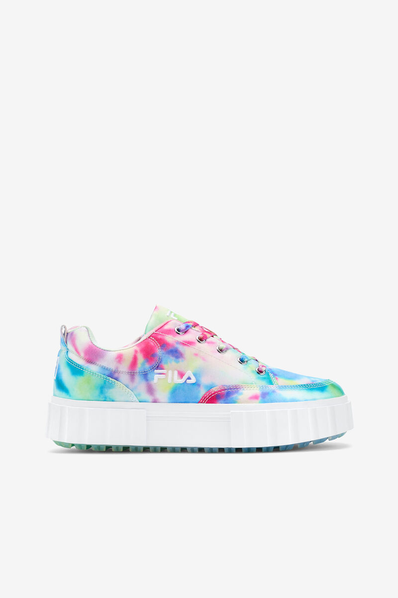 Green / Blue / White Women's Fila Sandblast Low Mottled Tie Dye Trainers | LBiZLjTGj3x