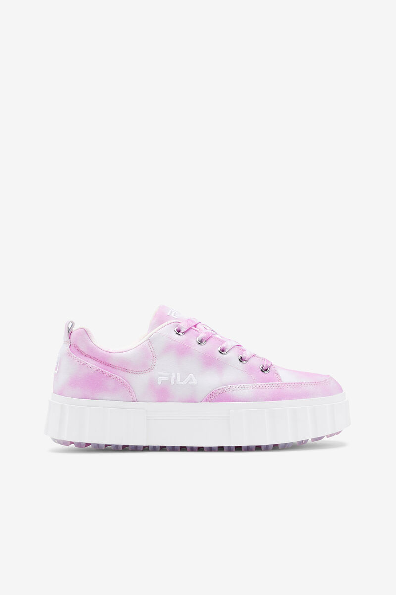 Lavender / White / White Women's Fila Sandblast Low Mottled Tie Dye Trainers | 1u56WETTLs5