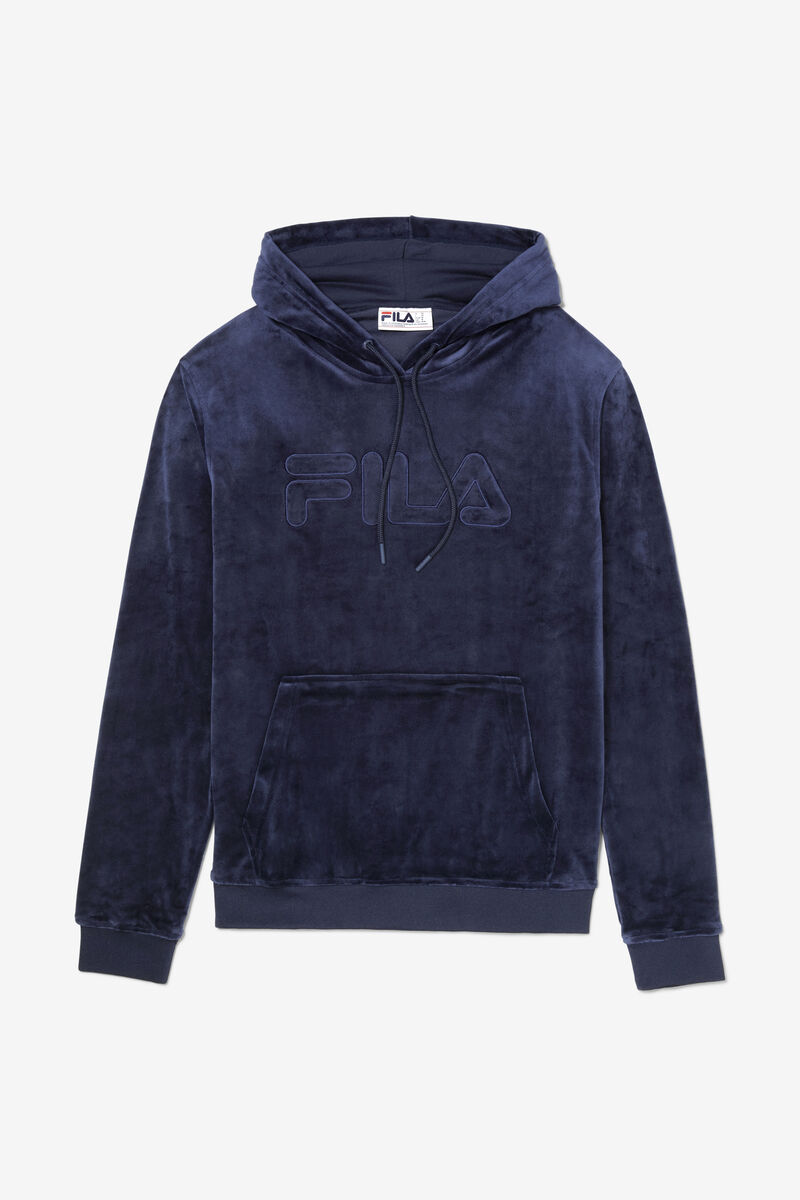 Navy Men's Fila Asher Velour Hoodie Hoodies | BKFMazR2WTy