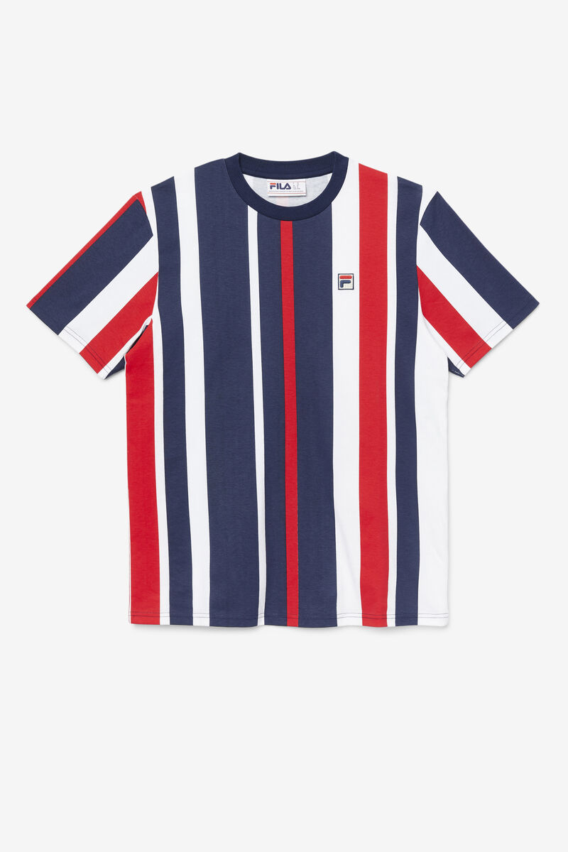 Navy Men's Fila Gach Striped T Shirts | yL6CClMl3Ja