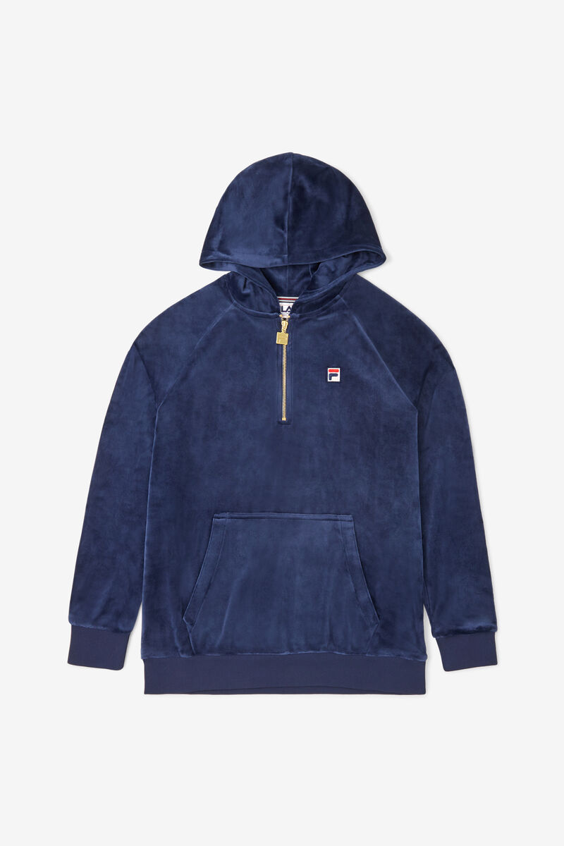 Navy Men's Fila Laurent Velour Hoodie Hoodies | V14mMSHnAKf