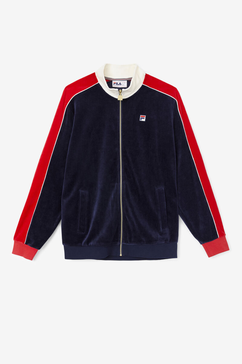 Navy / Red Men's Fila Cima Velour Jacket Tracksuits | jPIL3wDD1gZ