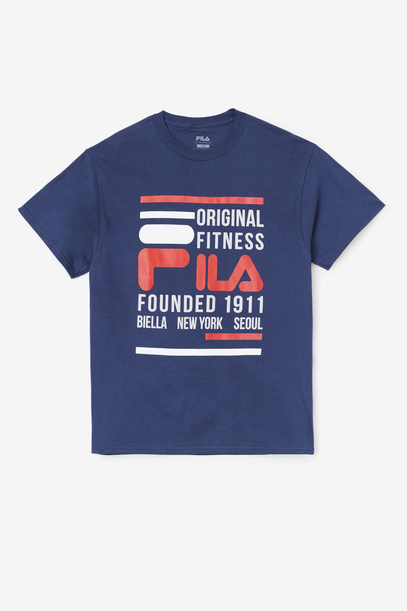 Navy / Red / White Men's Fila Original Fitness T Shirts | QeS6FNJQkus