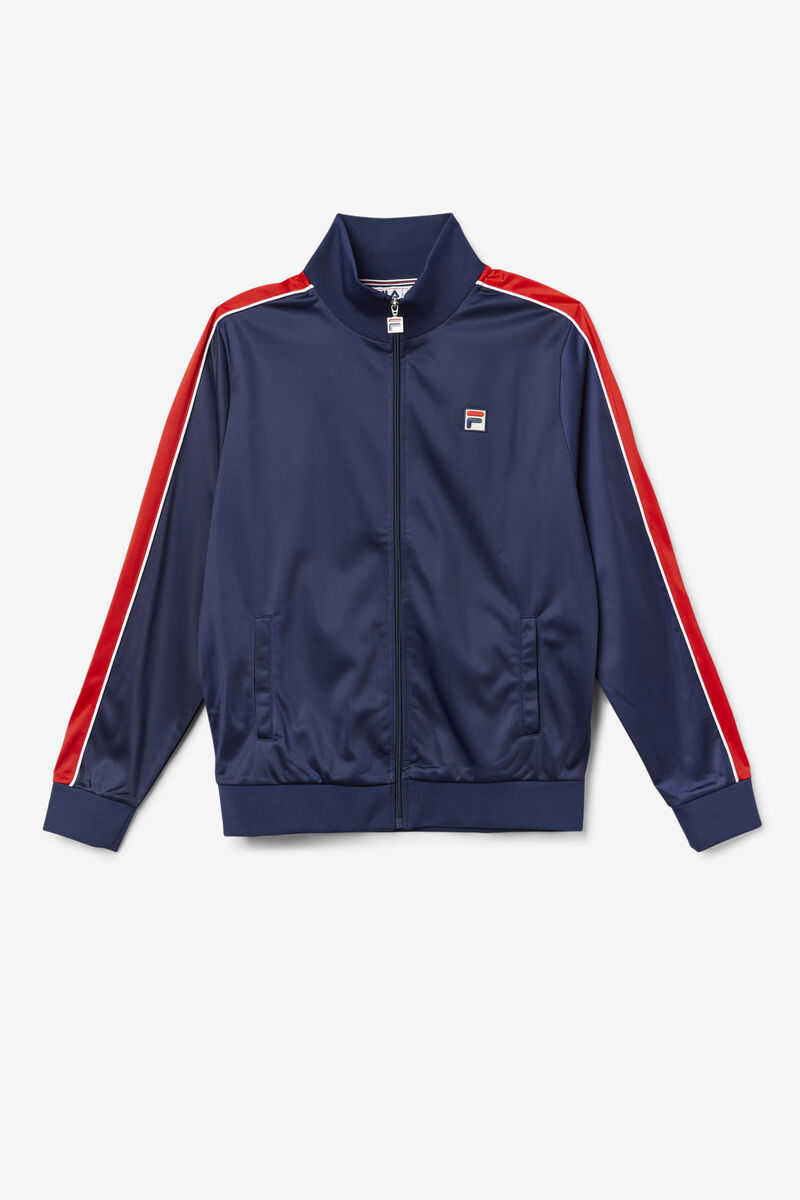 Navy / Red / White Men's Fila Wicks Track Jacket Outerwear | ag1YJwjNPCI