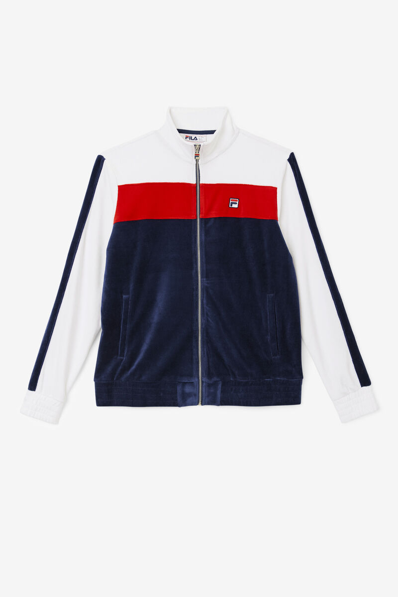 Navy / White / Red Men's Fila Brice Velour Jacket Jackets | Ng7y33CCFYd