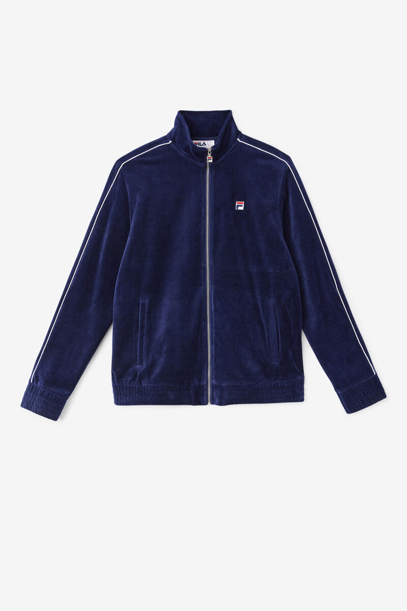 Navy / White / Red Men's Fila Deverall Velour Jacket Jackets | uD9GVrPHkgx