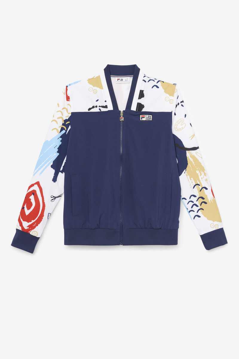 Navy / White / Red Men's Fila Fila X The Museum Printed Track Jacket Tracksuits | nrtzlmACm3u