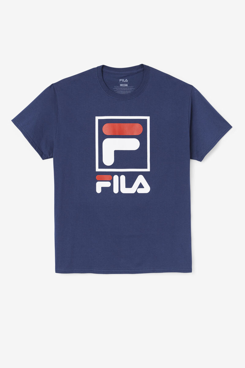 Navy / White / Red Men's Fila Stacked Shirt T Shirts | IsAbXBsy26g