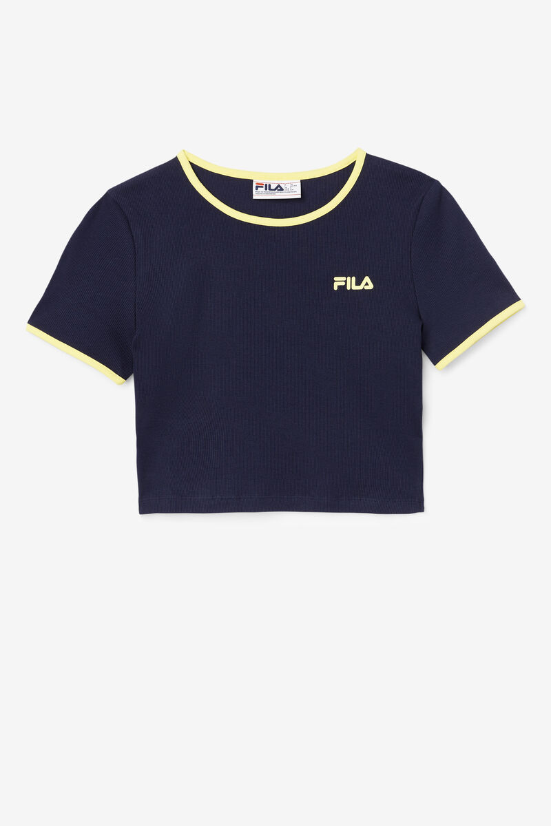 Navy Women's Fila Perla Crop Top T Shirts | KIQgkaUeThG