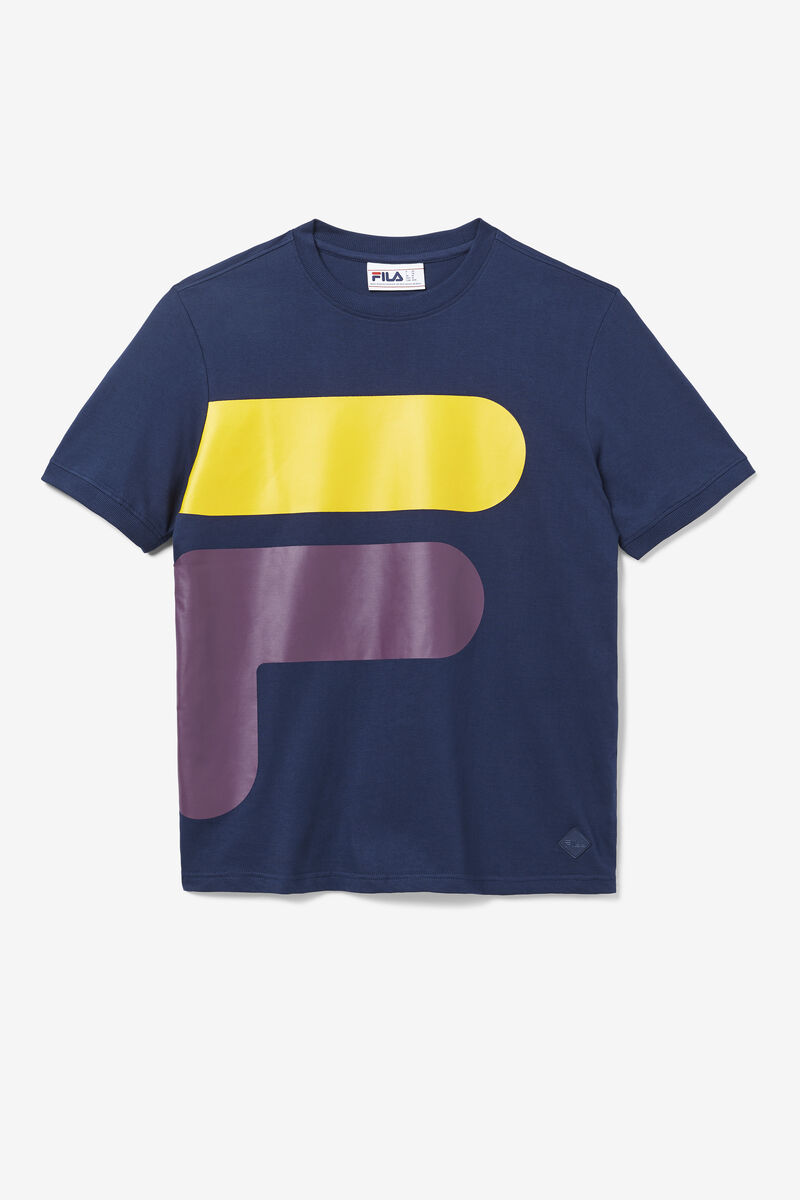 Navy / Yellow Men's Fila Corp T Shirts | MebbZYf2AAS