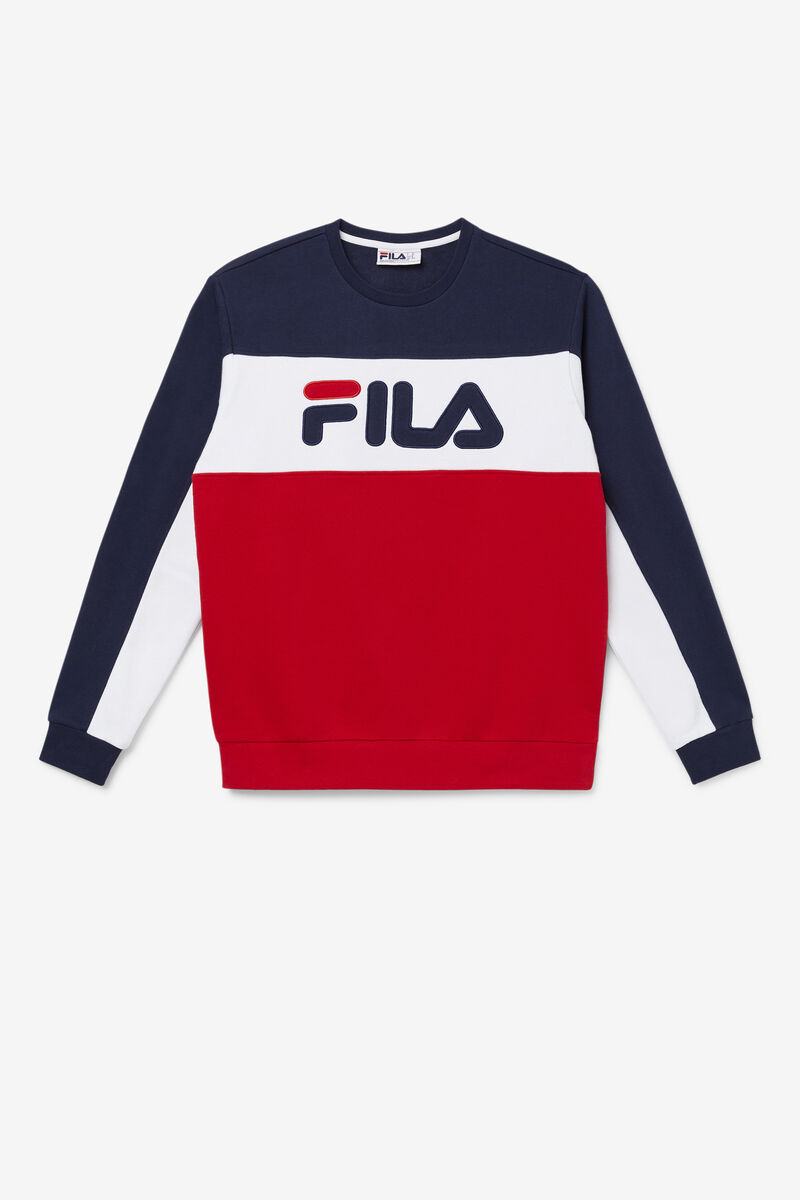 Peacock / White / Red Men's Fila Lesner Fleece Crew Tracksuits | jAj5PNf26Oy