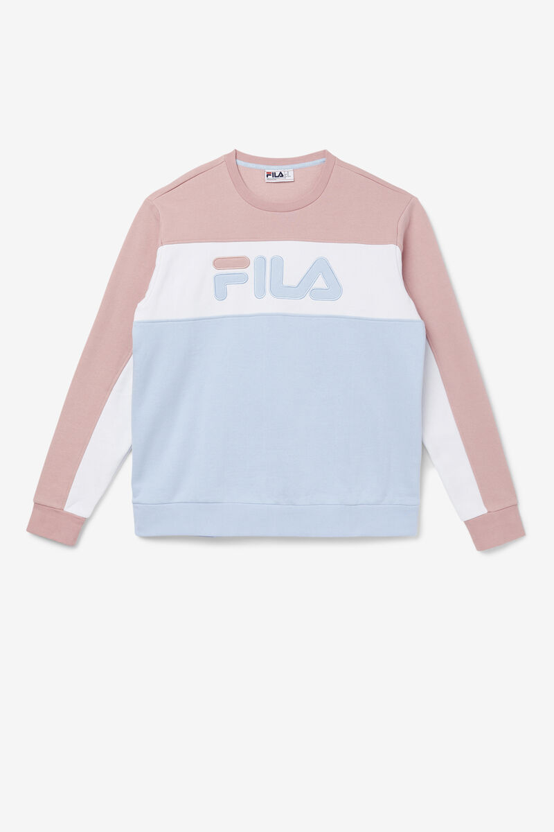 Pink Grey / White / Blue Men's Fila Lesner Fleece Crew Tracksuits | 9PDay1eJEjK