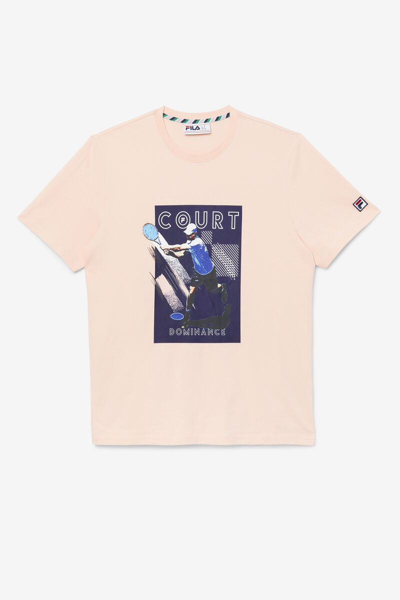 Pink / Navy Men's Fila Court Dominance T Shirts | AUcOw34Rzz3