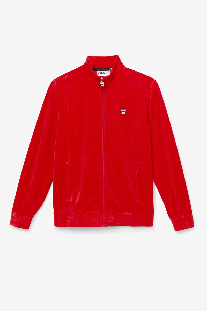 Red Men's Fila O-fit Velour Jacket Tracksuits | 9Vvux4ONUkn