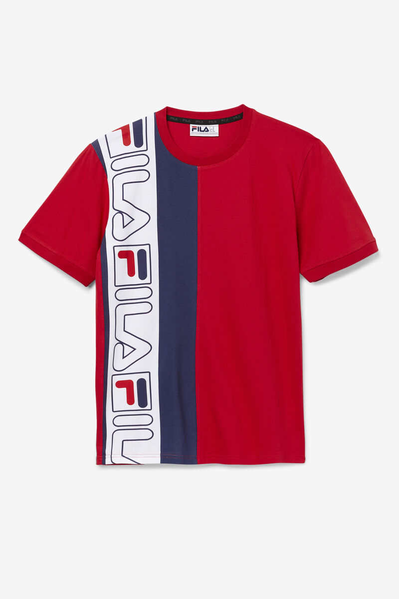 Red / Navy / White Men's Fila Dixon T Shirts | bjqCphBIvxu