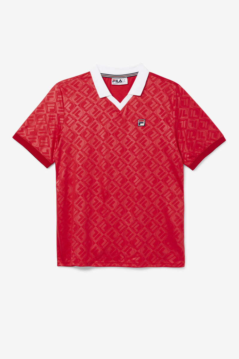 Red / White Men's Fila Paxton Johnny Collar Polo Polos | 6Ph8JICq2bS