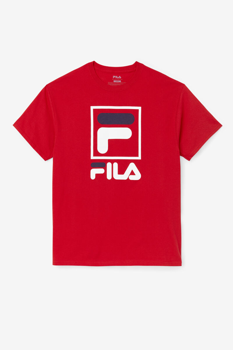 Red / White / Navy Men's Fila Stacked Shirt T Shirts | zvQ6EL2LNjf