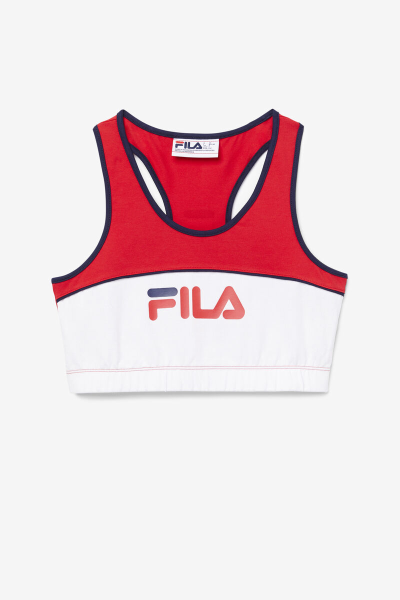 Red / White / Navy Women's Fila Poesia Bra Top Shorts | Qfl4LJaZu4u