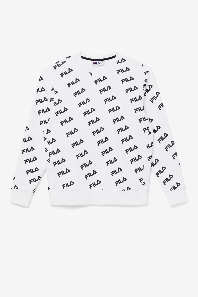 White / Black Women's Fila Diagonal Logo Crew Sweatshirts | 5CRXy52i2kW