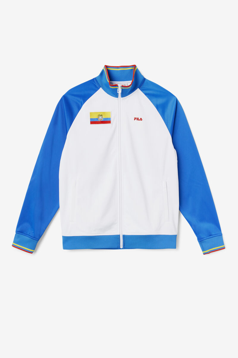 White / Blue / Red Men's Fila Ecuador Track Jacket Jackets | jzuoPAbww87