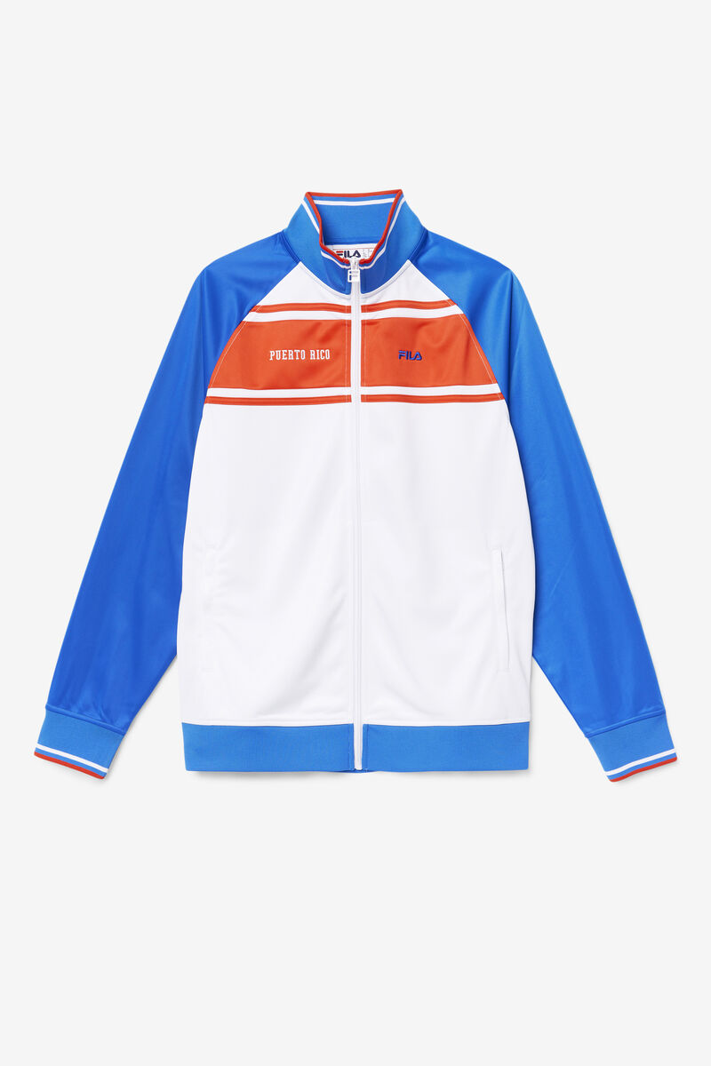 White / Blue / Red Women's Fila Puerto Rico Track Jacket Outerwear | 93SSqztal7v