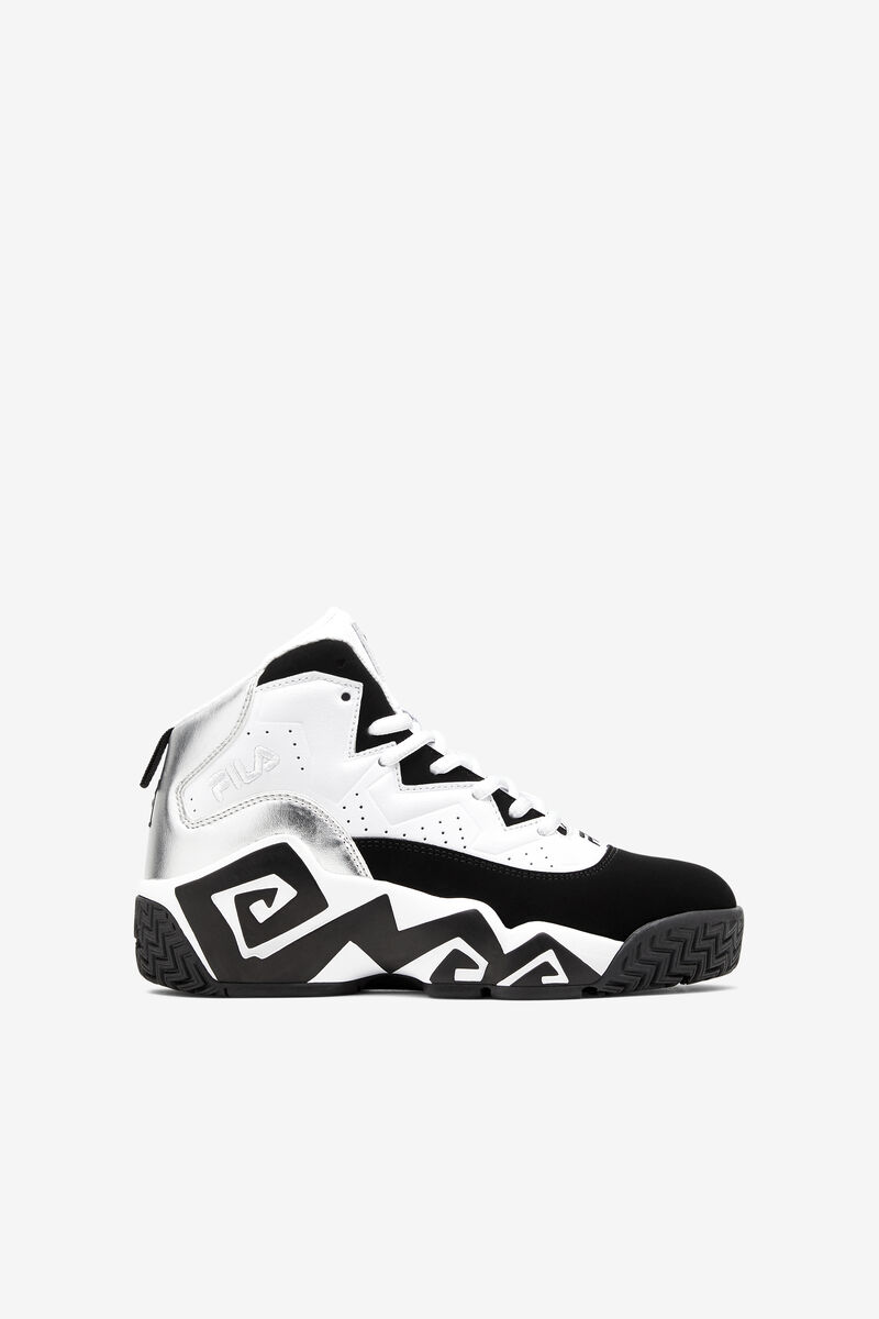 White / Metal Silver / Black Kids' Fila Little Mb Basketball Shoes | 14paJgao5xm