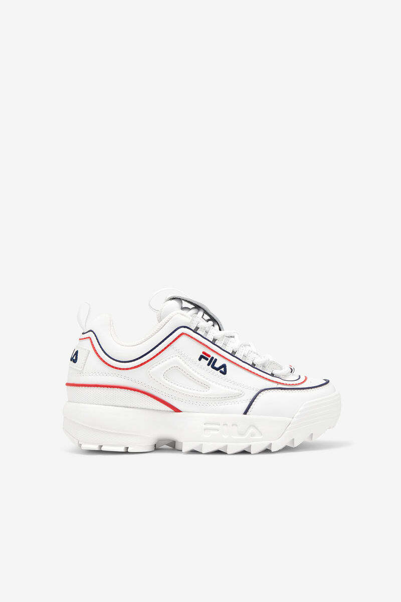 White / Navy / Red Kids' Fila Big Disruptor 2 Contrast Piping Platform Shoes | bAazF8t1aFP