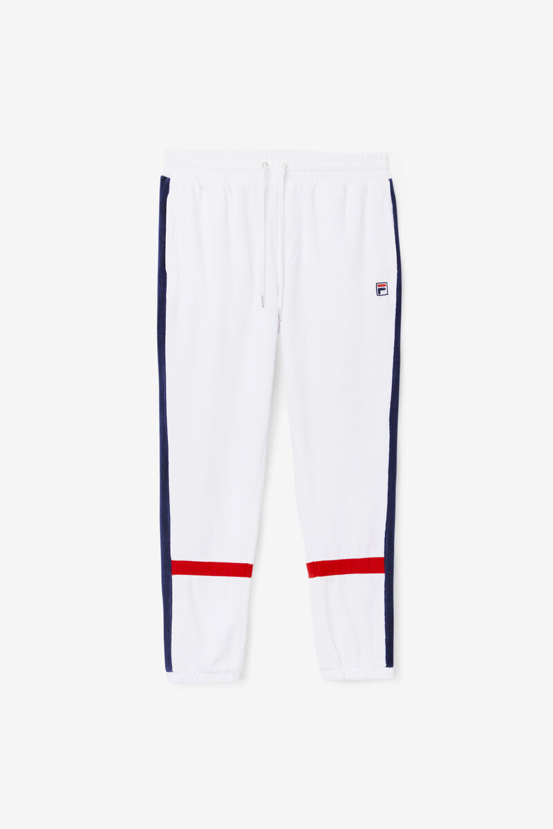 White / Navy / Red Men's Fila Ravid Velour Pant Tracksuits | DHUUXNijEKh