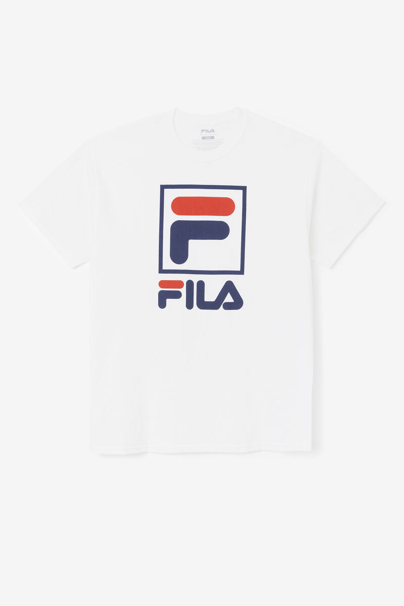 White / Navy / Red Men's Fila Stacked Shirt T Shirts | qaWRoBceWVo