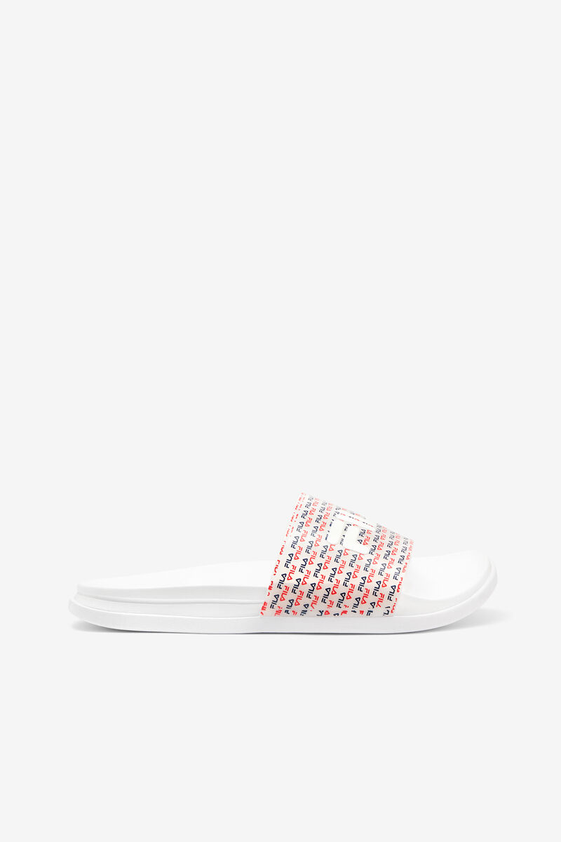 White / Navy / Red Women's Fila Drifter Luxe Repeat Sandals | mrRjAu5sT7w