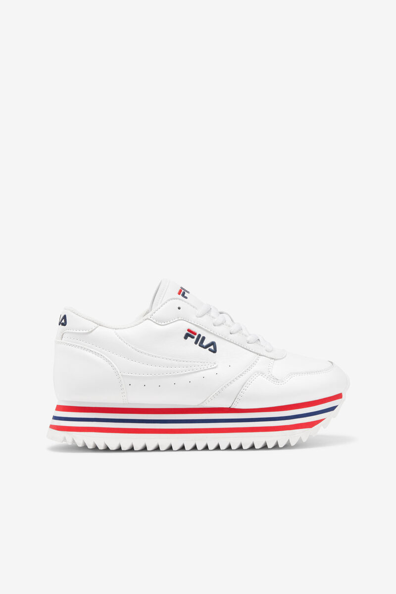 White / Navy / Red Women's Fila Fila Orbit Stripe Trainers | WHjFXETAD1S