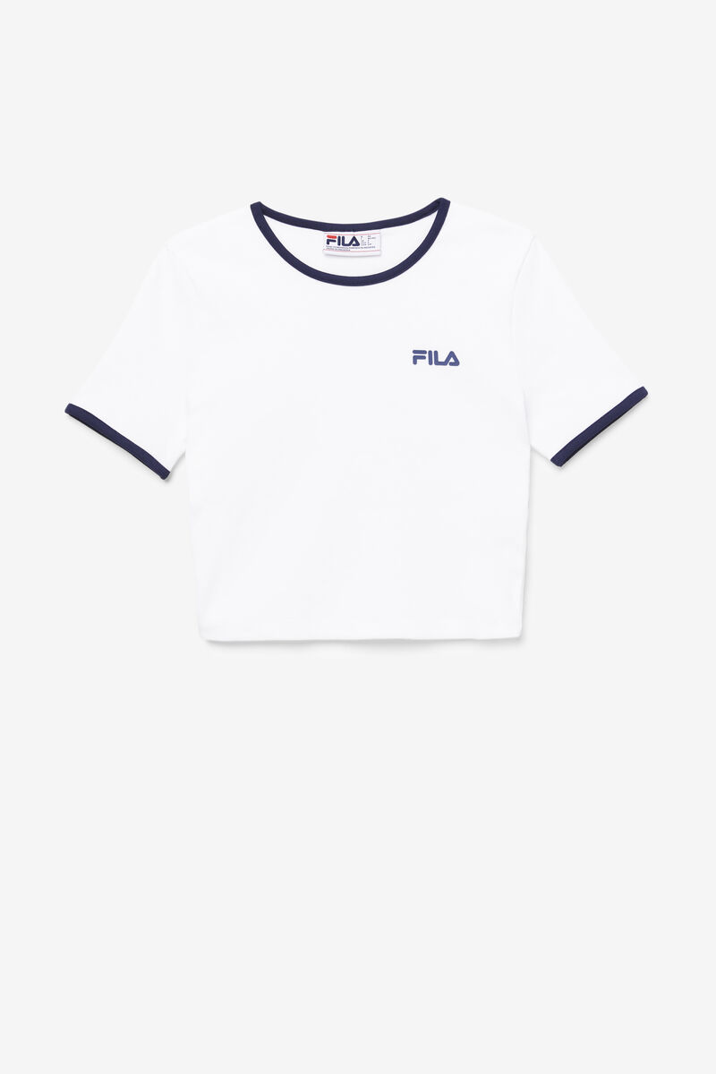 White / Navy Women's Fila Perla Crop Top T Shirts | Gs4JCl89PyV