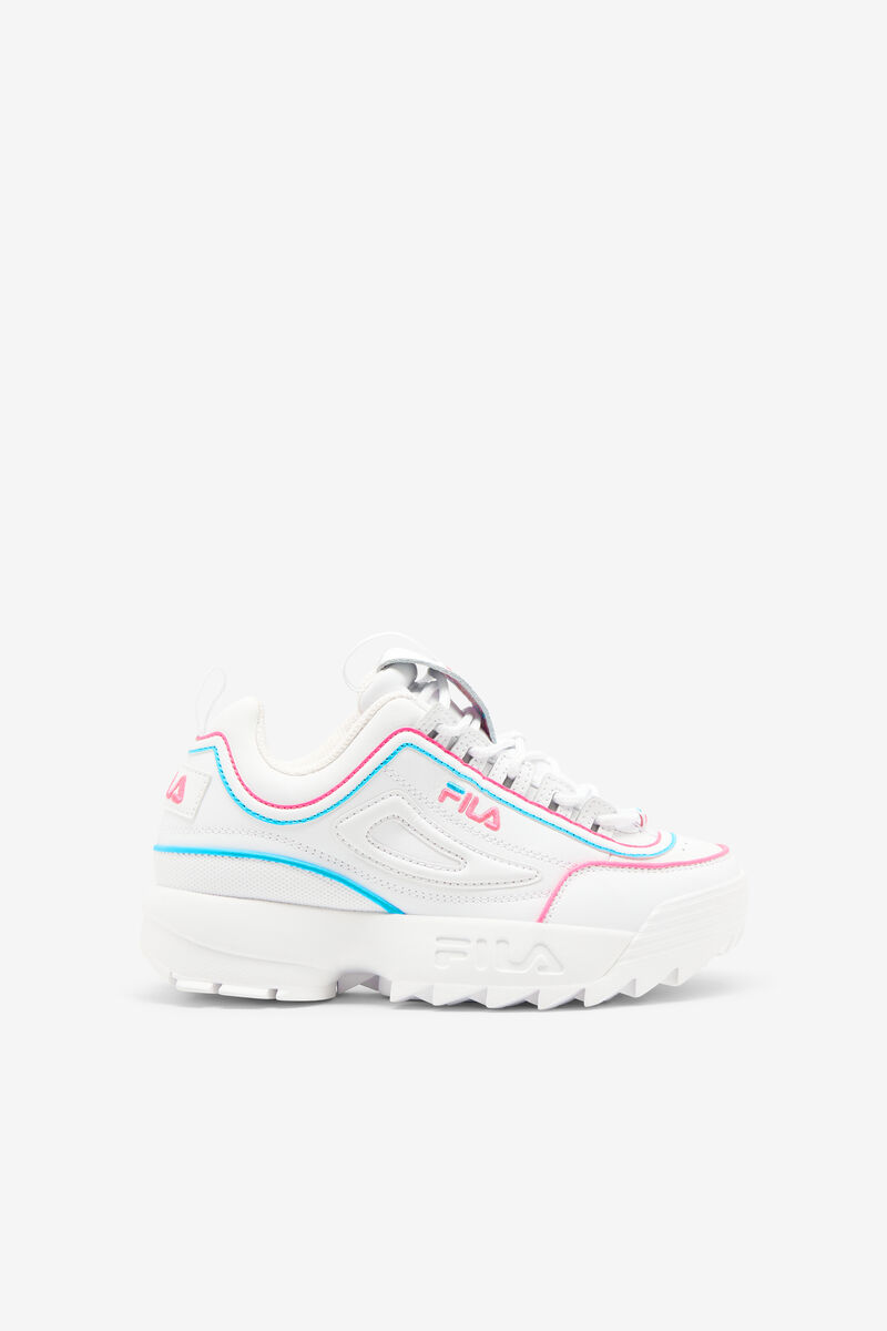 White / Pink / Blue Kids' Fila Little Disruptor 2 Contrast Piping Platform Shoes | pGg2aaSQNTC